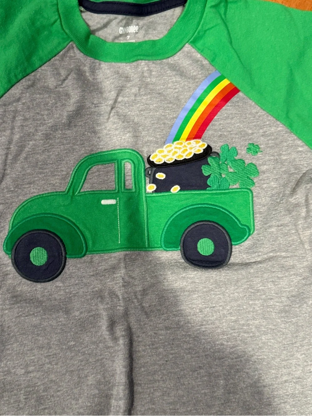 Gymboree Green Raglan Truck Tee with Rainbow